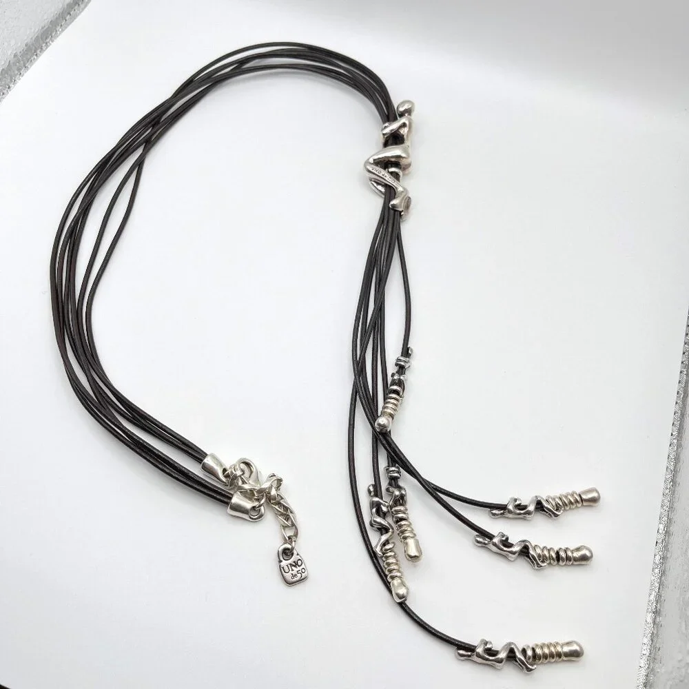 UNO de 50 Leather Silver plated Necklace Skalator Woman Climb BOHO Tassel Dangle - Picture 3 of 16